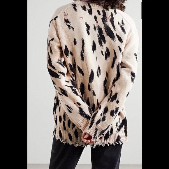R13 Distressed Cheetah-Print Cotton Cardigan. Size large. - Picture 2 of 9